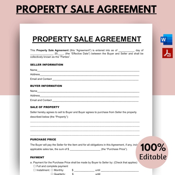 Property Sale Agreement, Purchase Agreement, Contract of Sales, Purchase Contract for Business, Sales Contract, Printable Contract