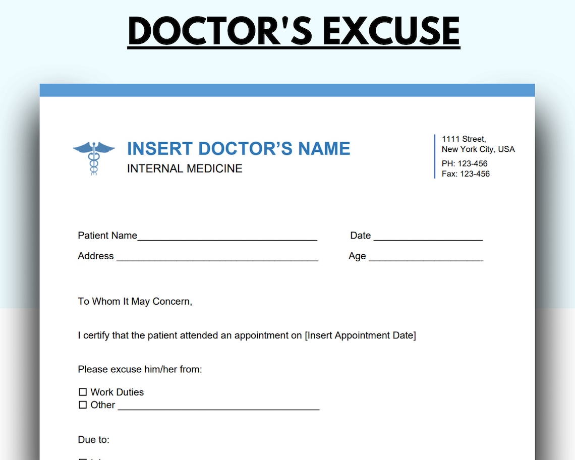 Doctor Excuse Template Doctor Excuse for Work Doctor Excuse Etsy Doctor Excuse Template Doctor Excuse for Work Doctor Excuse Etsy