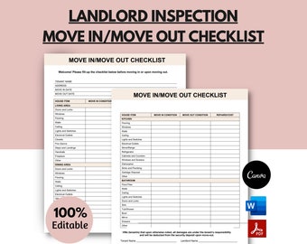 Tenant Move In Move Out Checklist, Landlord Checklist, Walkthrough Inspection, Inspection Checklist, Tenant Inspection, Landlord Checklist