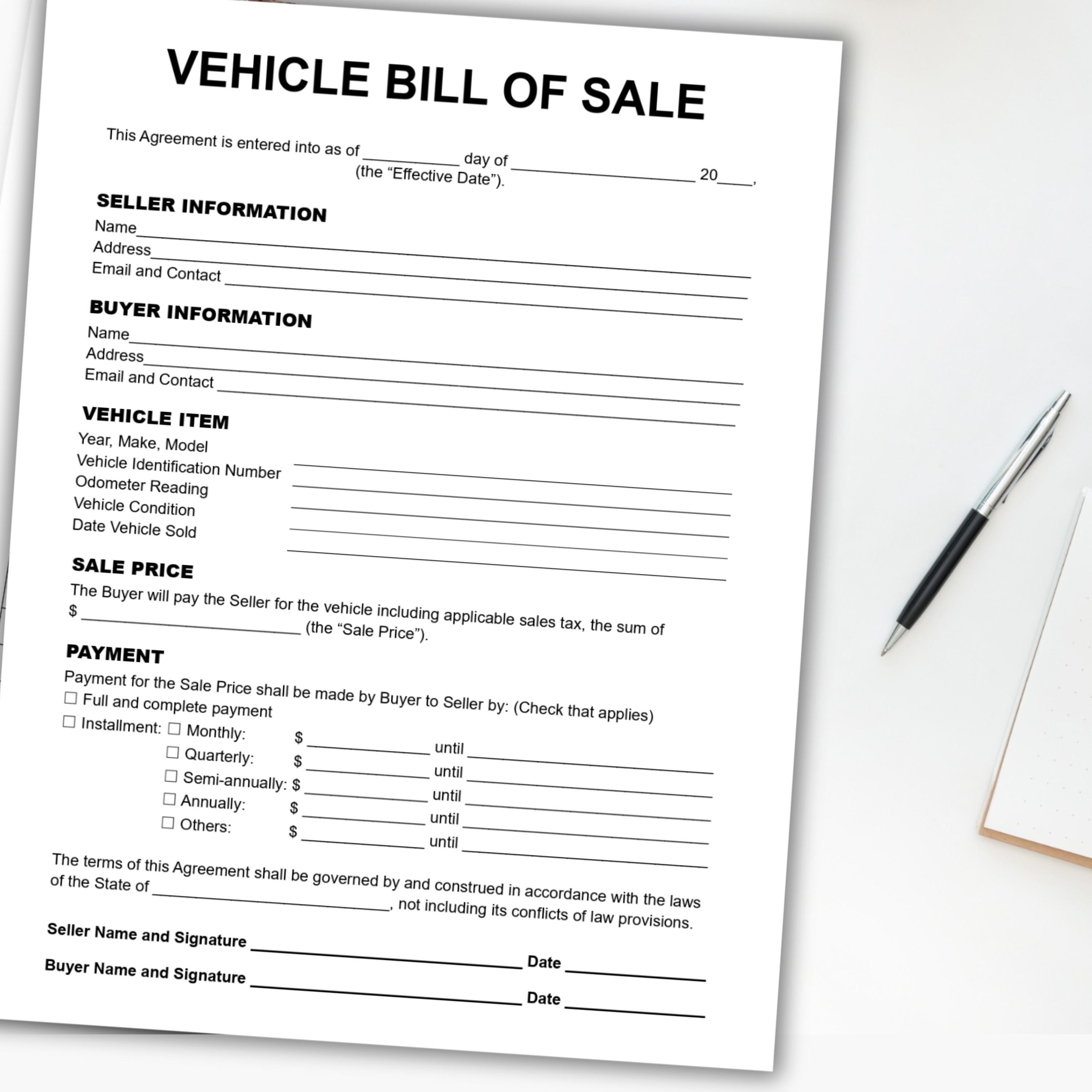 Vehicle Bill of Sale, Vehicle Bill of Sale Template, Bill of Sale Form