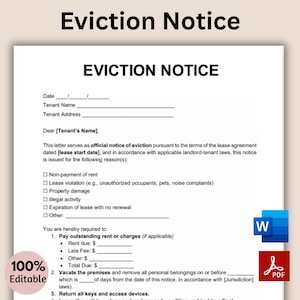Printable Eviction Notice, Editable Eviction Notice, Eviction letter template, Notice to Vacate, Word, PDF