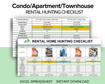 Apartment Hunting Checklist, House Hunting Checklist, House Hunting Spreadsheet, Apartment Hunting Spreadsheet, Tenant Checklist, MS Excel