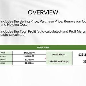 House Flip Tracker, House Flip Spreadsheet, Property Flipping, Property Management, Renovation Cost, House Flip Budget, MS Excel image 4