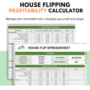 House Flip Tracker, House Flip Spreadsheet, Property Flipping, Property Management, Renovation Cost, House Flip Budget, MS Excel