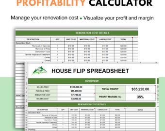 House Flip Tracker, House Flip Spreadsheet, Property Flipping, Property Management, Renovation Cost, House Flip Budget, MS Excel