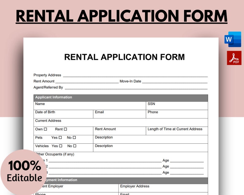 Rental Application Form Landlord Rental Application Tenant Etsy