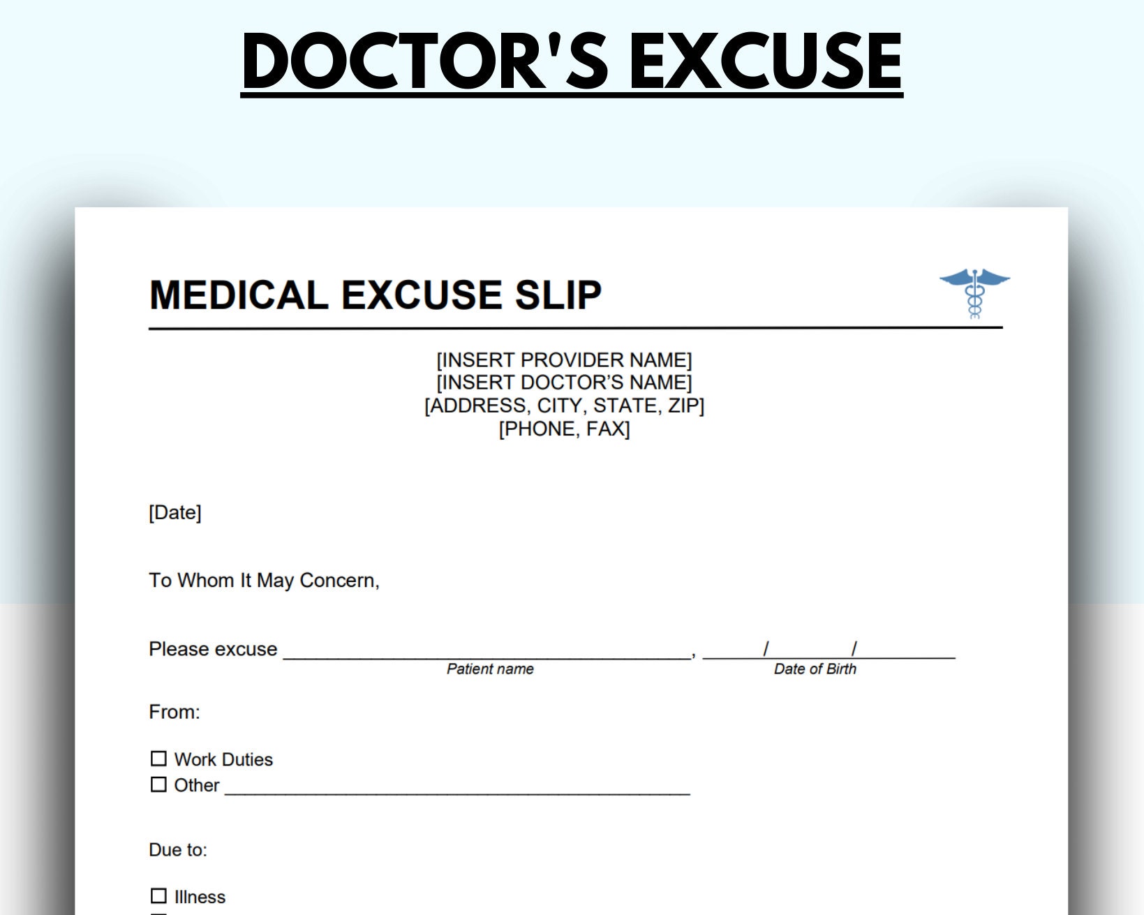 Doctor Excuse Template Doctor Excuse for Work Doctor Excuse - Etsy