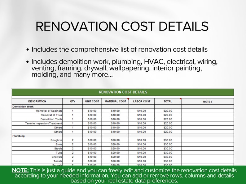 House Flip Tracker, House Flip Spreadsheet, Property Flipping, Property Management, Renovation Cost, House Flip Budget, MS Excel image 6