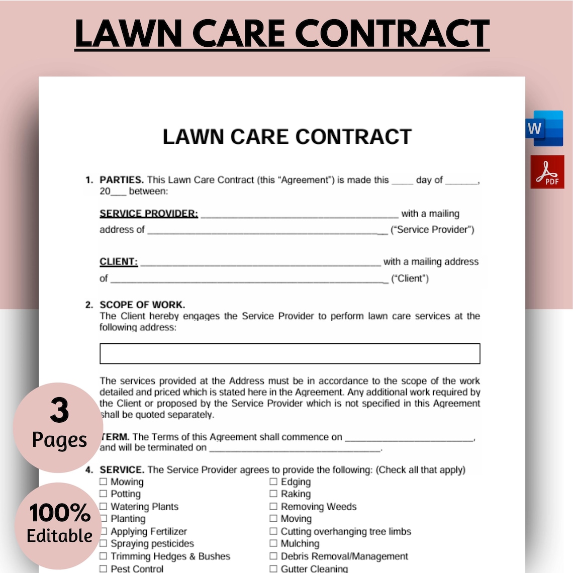 Lawn Care Contract Lawn Care Agreement Lawn Care Contract Template