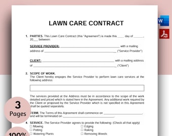 Lawn Care Contract, Lawn Care Agreement, Lawn Care Contract template, Lawncare Contract, Landscaping Contract, Garden Care agreement