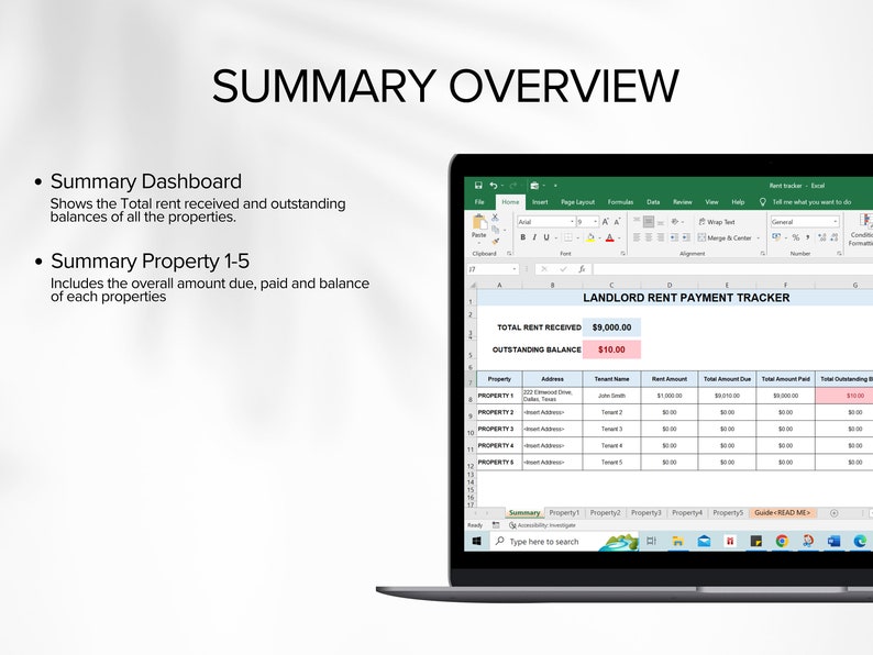 Rent Payment Tracker, Landlord Spreadsheet, Rent Payment Ledger, Property Spreadsheet, Rental Property Tracker image 5