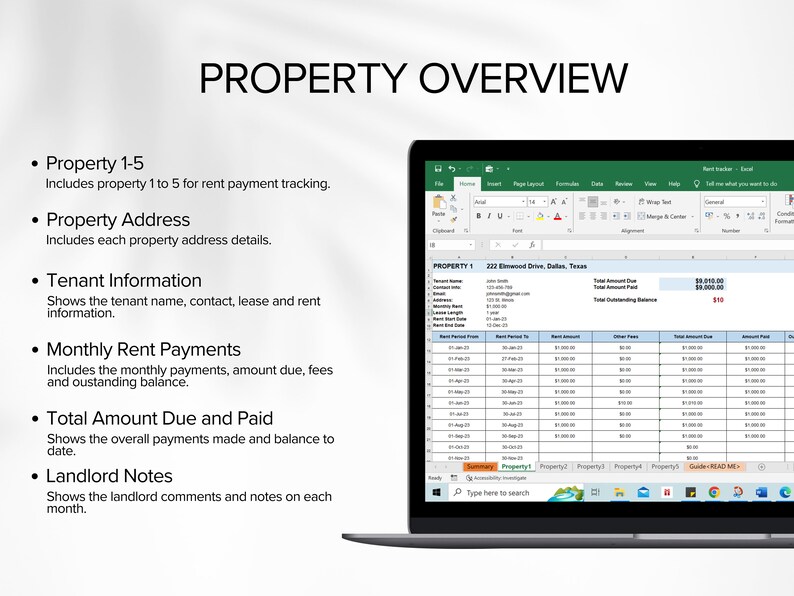 Rent Payment Tracker, Landlord Spreadsheet, Rent Payment Ledger, Property Spreadsheet, Rental Property Tracker image 6