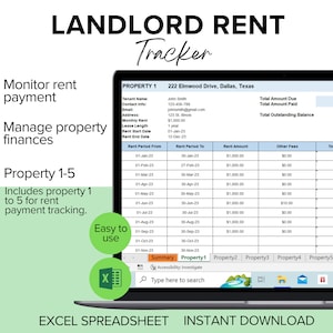 Rent Payment Tracker, Landlord Spreadsheet, Rent Payment Ledger, Property Spreadsheet, Rental Property Tracker image 2