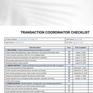 Transaction Coordinator Checklist, TC Task List, Closing Checklist ...
