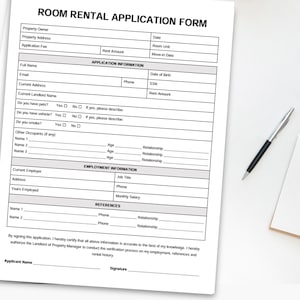 Room Rental Application Form, Rental Application, Landlord Rental ...