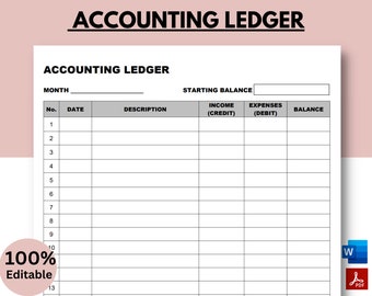 Printable Accounting Ledger, General Ledger, Ledger Book, Expense Tracker, Cash Tracker, Cash Log, Expense Log, Small Business
