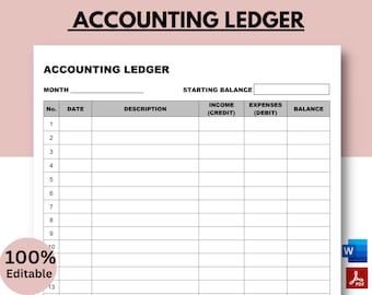 Printable Accounting Ledger, General Ledger, Ledger Book, Expense Tracker, Cash Tracker, Cash Log, Expense Log, Small Business