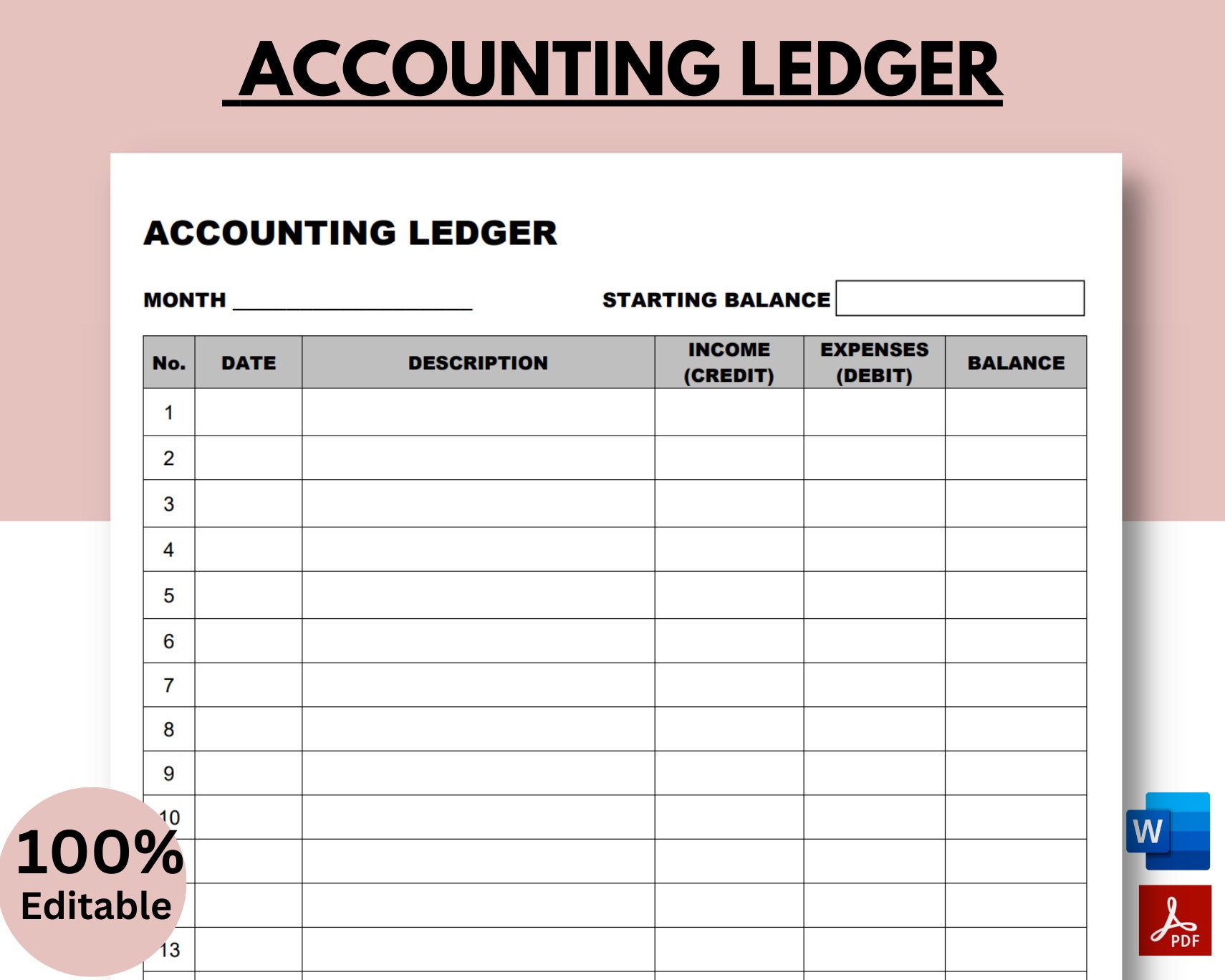 Printable Accounting Ledger General Ledger Ledger Book Expense 
