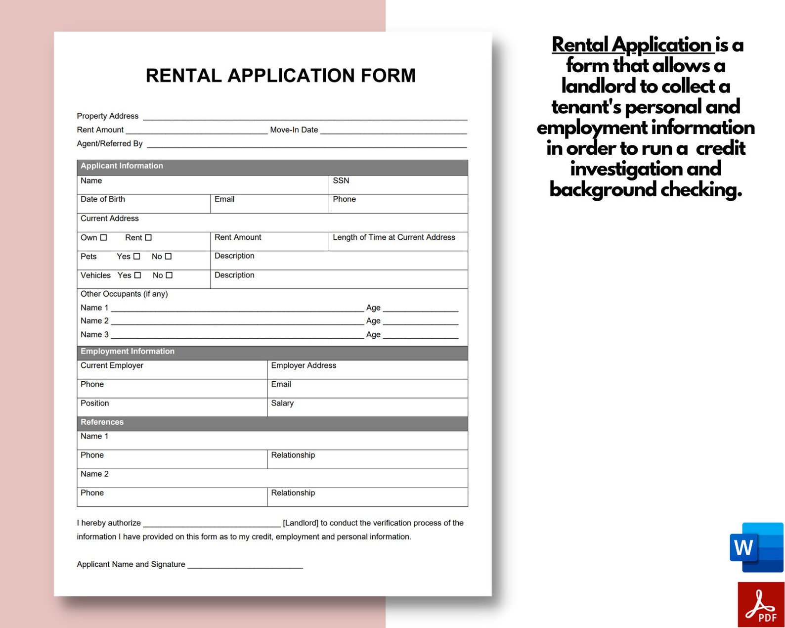 Rental Application Form, Landlord Rental Application, Tenant Rental
