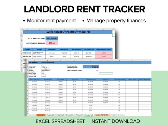 Rent Payment Tracker, Landlord Spreadsheet, Rent Payment Ledger, Property Spreadsheet, Rental Property Tracker