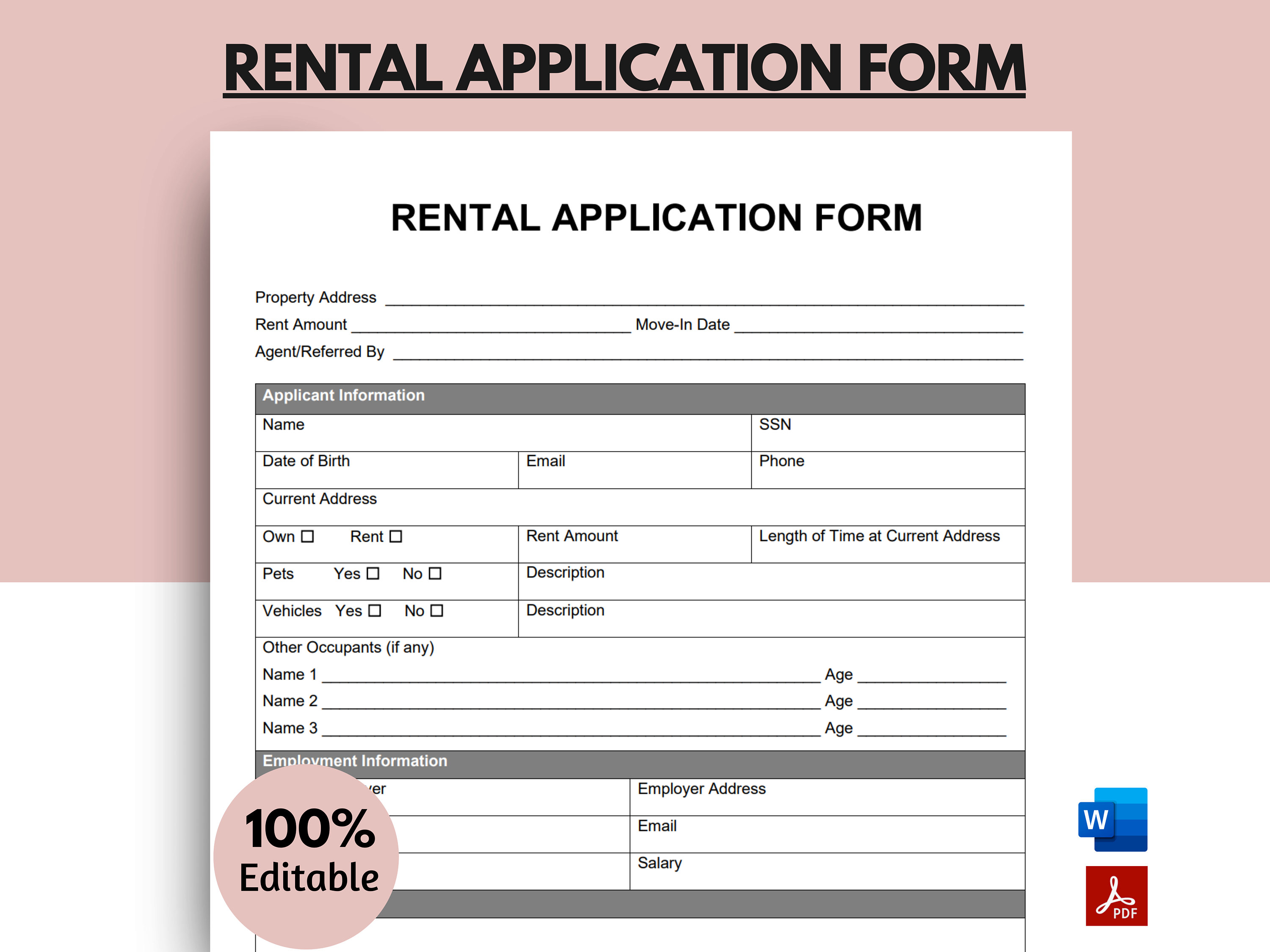 Rental Application Form, Landlord Rental Application, Tenant Rental