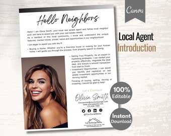 New Agent Introduction Letter, Hello Neighbor Letter, New Agent Flyer, Real Estate Introduction Flyer, Agent Postcard, Real Estate Marketing