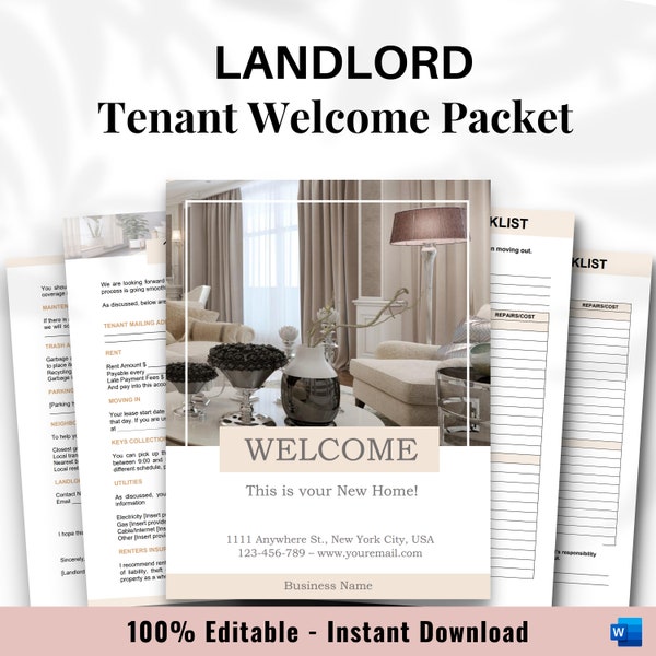 Real Estate Tenant Welcome Package, Tenant Welcome Packet, Tenant Welcome Letter, Tenant Guide, Move-in Move-out Checklist, Editable MS WORD