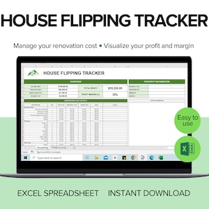 House Flip Tracker, House Flip Spreadsheet, Property Flipping, Property Management, Renovation Cost, House Flip Budget, MS Excel image 2