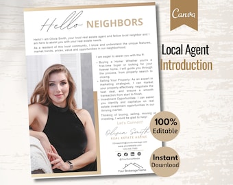 New Agent Introduction Letter, Hello Neighbor Letter, New Agent Flyer, Real Estate Introduction Flyer, Agent Postcard, Real Estate Marketing