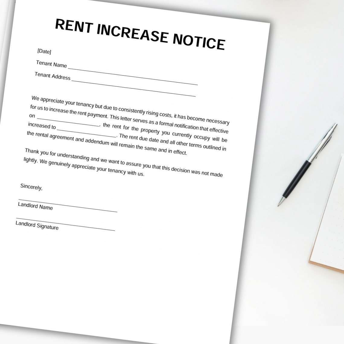 Rent Increase Notice, Rent Increase Letter, Rent Increase Form ...