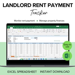 Rent Payment Tracker, Landlord Spreadsheet, Rent Payment Ledger, Property Spreadsheet, Rental Property Tracker image 3