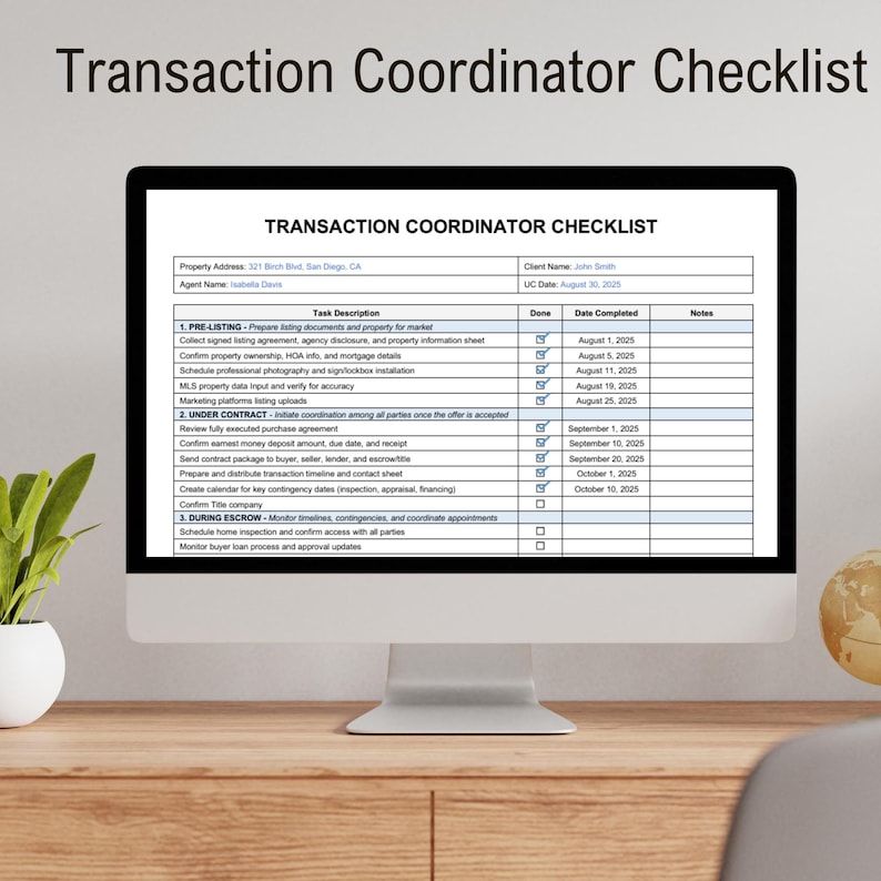 Transaction Coordinator Checklist, TC Task List, Closing Checklist ...