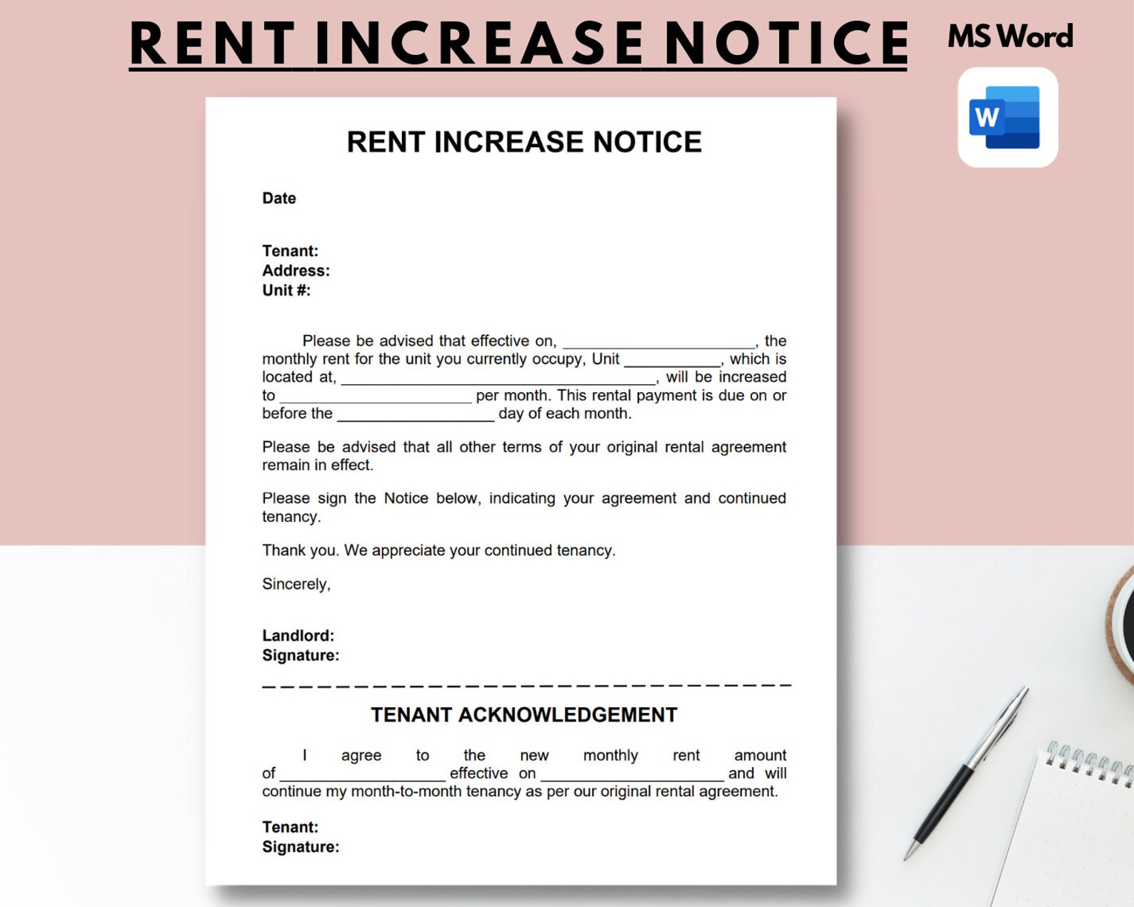 Rent Increase Notice Rent Increase Letter Rent Increase - Etsy