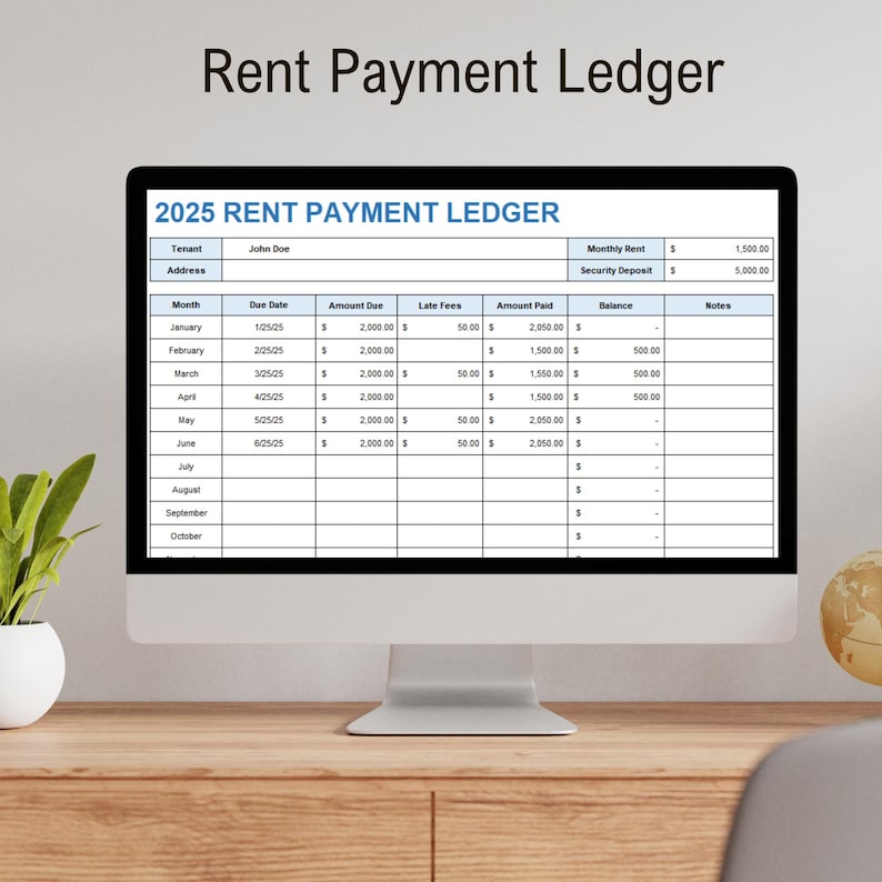 Rent Payment Ledger, Rent Payment Tracker, Monthly Rent Payment Ledger ...