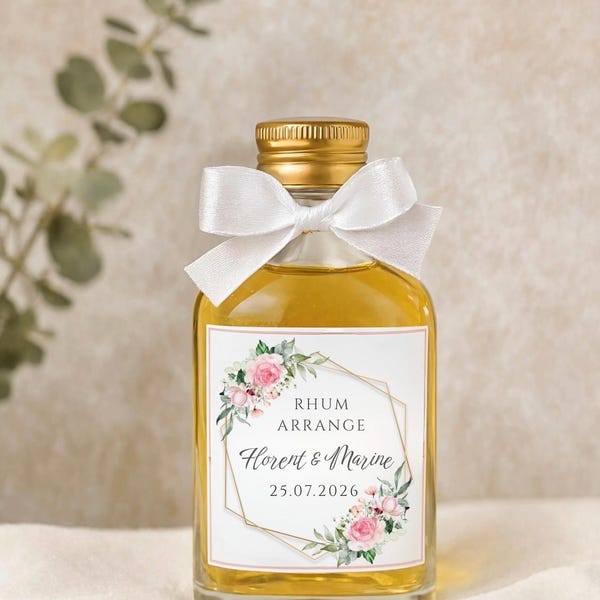 Botellas de vidrio en miniatura, obsequios para invitados, etiqueta y cinta personalizadas, boda, 20 ml