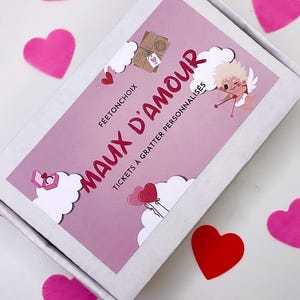 Jeu romantique, tickets à gratter personnalisés, mots d’amour, couple, mariage, amoureux