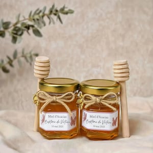 Pots de miel personnalisés, cadeaux invités, faveurs mariage, anniversaire, babyshower