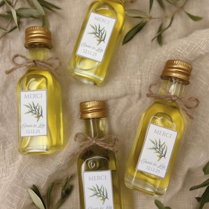 Fiole huile d’olive de Provence personnalisée, cadeau invité, événements, faveurs mariages, baptême, remerciements