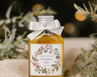 Miniature glass bottles, guest favors, personalized tag and ribbon, wedding, 20ml
