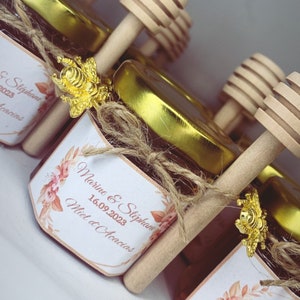 Pot de miel personnalisé thème doré cuillère en bois pour vos évènements  par 10 -  Canada