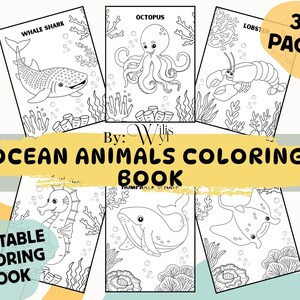 Ocean Life Coloring Book for Kids – Sea Animals, Fish, Sharks, Whales and More – Printable Activity Sheets – Instant Download PDF