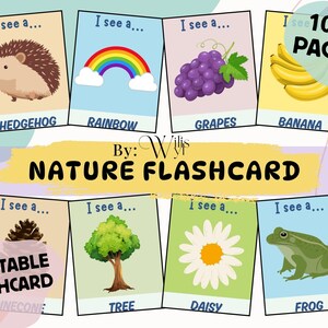 Cartões de Natureza para Crianças – Cartões Educacionais para Imprimir – Animais, Plantas, Árvores e Mais – Aprendizagem Divertida – Download Instantâneo em PDF