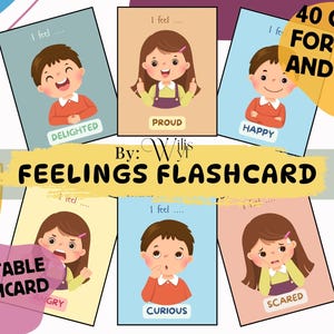 Flashcards de sentimentos e emoções para crianças – Aprenda emoções para imprimir – PDF de habilidades sociais pré-escolares – Recurso educacional para educação domiciliar