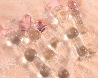 Heart Glass Dildo, Cat Glass Dildo, Moon Glass Dildo, Ribbed Pink Dildo, Cute Dildo for Women, Female Sex Toy, Ddlg Gift, BDSM