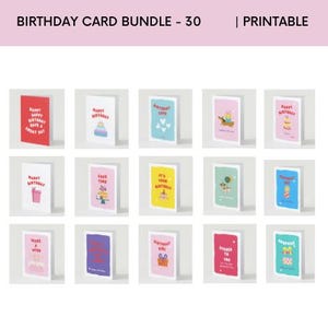 Lot de cartes d'anniversaire | Lot de 30 cartes imprimables | Lot de cartes de vœux | Ensemble de cartes d'anniversaire | Téléchargement instantané | Carte pour elle, lui, enfants