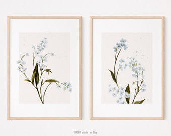 Set of 2 Boho Wall Prints, Boho Digital Wall Art, Boho Watercolor Wall Decor, Blue Boho Wall Art, Blue Watercolor Downloadable Prints