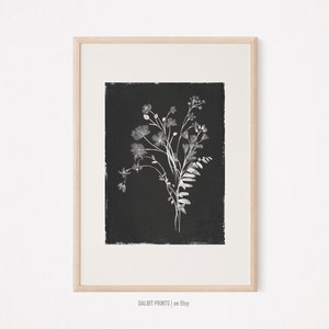Black Wild Flower Wall Art, Black Botanical Wall Decor, Wild Flower Poster, Dark Flower Digital Prints, Dark Botanical Print, Scandinavian