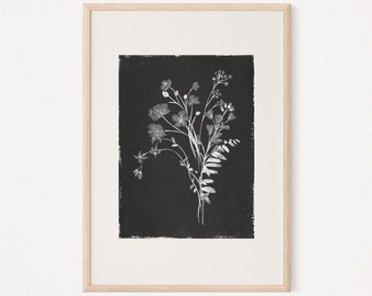 Black Wild Flower Wall Art, Black Botanical Wall Decor, Wild Flower Poster, Dark Flower Digital Prints, Dark Botanical Print, Scandinavian