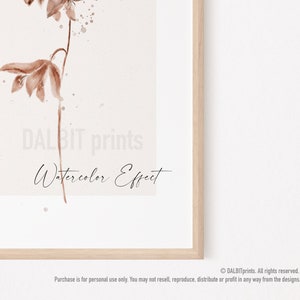 May include: A watercolor print of a brown flower with a stem and leaves. The print has a white background and the text "DALBIT prints Watercolor Effect" is at the bottom.