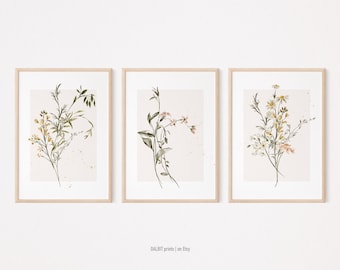 Wildflower Print Set of 3, 3Piece Wildflower Wall Art, Watercolor Wildflower Wall Art, Wildflower Digital Prints, Downloadable Prints